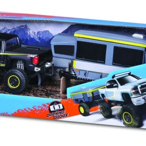 MAISTO MASINUTA METALICA 4X4 REBELS RUGGED ADVENTURES CU REMORCA NEGRU