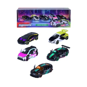 MAJORETTE SET 5 MASINUTE METALICE NEON RACER 7.5CM - Img 3