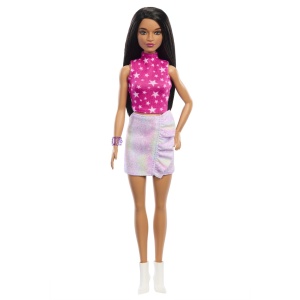 PAPUSA BARBIE FASHIONISTA BRUNETA CU TOP CU STELUTE - Img 5