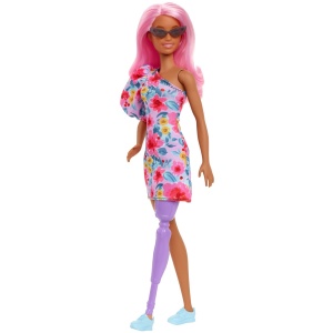 PAPUSA BARBIE FASHIONISTA CU PAR ROZ SI PICIOR PROTETIC - Img 3