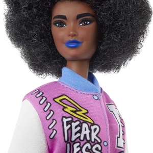 PAPUSA BARBIE FASHIONISTA CU PARUL AFRO SI JACHETA LILA - Img 7