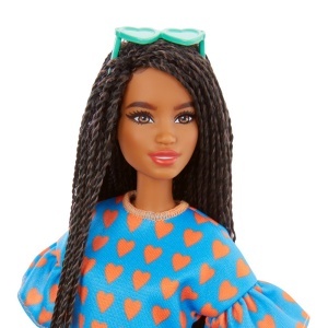 PAPUSA BARBIE FASHIONISTA SATENA CU CODITE IMPLETITE SI TINUTA CASUAL ALBASTRA - Img 5