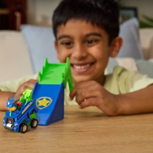 PATRULA CATELUSILOR FILMUL CU DINOZAURI SET VEHICUL CU RAMPA SI FIGURINA CHASE - Img 3