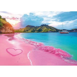 Puzzle Trefl 1000 piese, SUA Plaja Tropicala Roz cu Poster Inclus - Img 2
