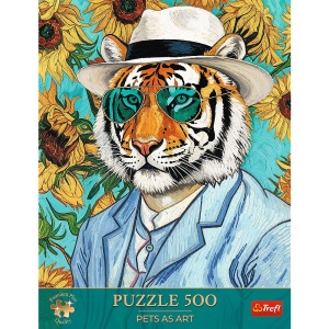 PUZZLE TREFL 500 PREMIUM PLUS PETS AS ART DOMNUL TIGRU SI FLOAREA SOARELUI - Img 3