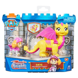 Set 2 Figurine Paw Patrol Rescue Knights - Skye si Dragonul Scorch - Img 1