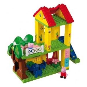 Figurine și căsuța lui Peppa Pig din setul Big Bloxx 75 piese