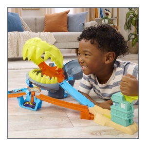 Set de joaca Hot Wheels City, pista de curse plaja rechinului Chomp, masinuta inclusa - Img 5