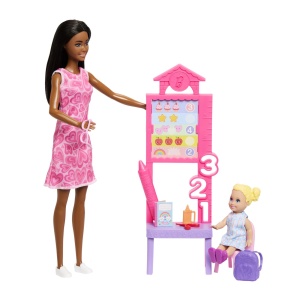 Set joaca papusa Barbie Bruneta Mulatra Profesora, multicolor, 32.5x19x6.5cm - Img 6