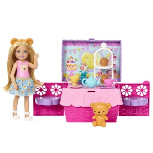 Set papusi Barbie Family and Friends Chelsea, petrecere cu ceai, accesorii picnic, multicolor, 30.5x24x8cm - Img 6