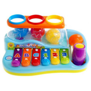 Xilofon cu ciocan si bile, Malplay, Multicolor, 26 cm - Img 3