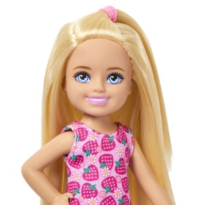 BARBIE PAPUSA CHELSEA BLONDA CU ROCHITA ROZ CU CAPSUNI - Img 4