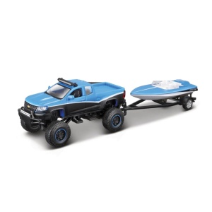 MAISTO MASINUTA METALICA 4X4 REBELS RUGGED ADVENTURES CU REMORCA ALBASTRU - Img 2