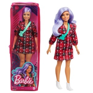 PAPUSA BARBIE FASHIONISTA CU PARUL MOV SI ROCHITA CU STELUTE - Img 6