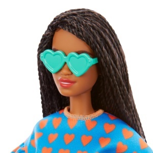 PAPUSA BARBIE FASHIONISTA SATENA CU CODITE IMPLETITE SI TINUTA CASUAL ALBASTRA - Img 6