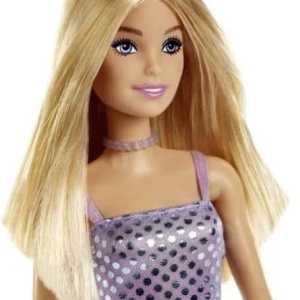 PAPUSA BARBIE TINUTE STRALUCITOARE BLONDA CU ROCHITA MOV - Img 2