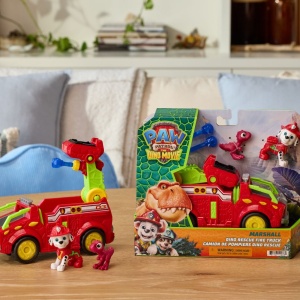 PATRULA CATELUSILOR FILMUL CU DINOZAURI SET DINO VEHICUL DE POMPIERI CU FIGURINA MARSHALL SI ACCESORII 15CM - Img 8