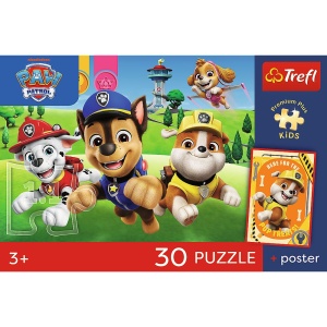 PUZZLE TREFL 30 PREMIUM PLUS KIDS PATRULA CATELUSILOR CATEI PE DRUM PLUS POSTER - Img 4
