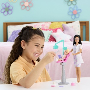 Set de joacă Barbie brunetă, papusa dentist, multicolor, 32.5x19x6.5cm - Img 4