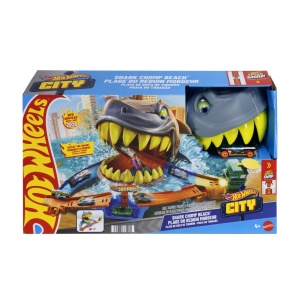 Set de joaca Hot Wheels City, pista de curse plaja rechinului Chomp, masinuta inclusa - Img 2
