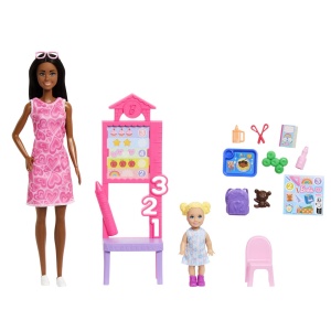 Set joaca papusa Barbie Bruneta Mulatra Profesora, multicolor, 32.5x19x6.5cm - Img 3