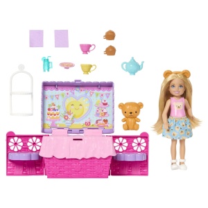 Set papusi Barbie Family and Friends Chelsea, petrecere cu ceai, accesorii picnic, multicolor, 30.5x24x8cm - Img 3
