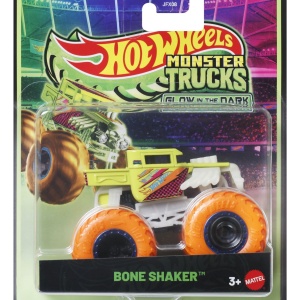 HOT WHEELS MONSTER TRUCK GLOW IN THE DARK MASINUTA BONE SHAKER CU ROTI PORTOCALII SCARA 1 LA 64