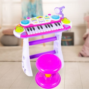 INSTRUMENT MUZICAL PIANINA ELECTRONICA MALPLAY CU SCAUN SI MICROFON 45 CM INALTIME ROZ - Img 2