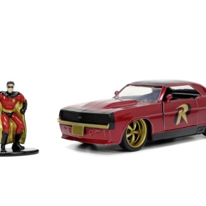 JADA BATMAN SET FIGURINA ROBIN SI MASINUTA METALICA CHEVROLET CAMARO 1967 SCARA 1:32 - Img 3