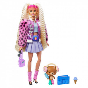 Papusa Barbie Extra Style Blonda cu Codite si Ursulet - Img 4
