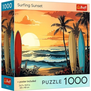Puzzle Trefl 1000 piese, SUA Apus de Soare pentru Surf cu Poster Inclus