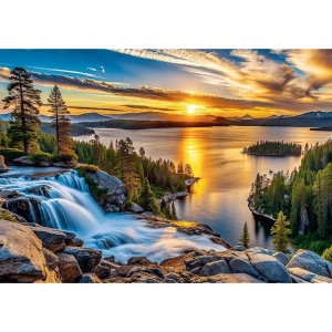 Puzzle Trefl 1000 piese, Sua Apus de Soare Uimitor la Lac cu Poster Inclus - Img 2