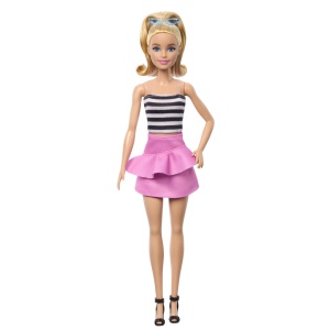 BARBIE PAPUSA BARBIE FASHIONISTA BLONDA CU PARUL PRINS IN COADA SI FUSTA ROZ - Img 2