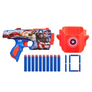 Blaster jucărie Nerf, Marvel Captain America, multicolor, 30.5x22.9x6.7cm, set cu 2 săgeți  - Img 3