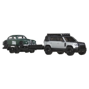 HOT WHEELS TRANSPORTATOR LAND ROVER DEFENDER 110 2023 CU MASINUTA JAGUAR MK1 SCARA 1 LA 64 - Img 2