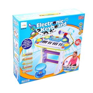 INSTRUMENT MUZICAL PIANINA ELECTRONICA MALPLAY CU SCAUN SI MICROFON 45 CM INALTIME ALBASTRU
