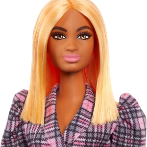 PAPUSA BARBIE FASHIONISTA CU ROCHIE TIP BLAZER ROZ IN CAROURI - Img 4