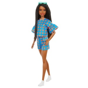 PAPUSA BARBIE FASHIONISTA SATENA CU CODITE IMPLETITE SI TINUTA CASUAL ALBASTRA - Img 8
