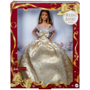 Papusa Barbie Signature bruneta de sarbători, multicolor, 33x26.5x7.5cm - Img 2