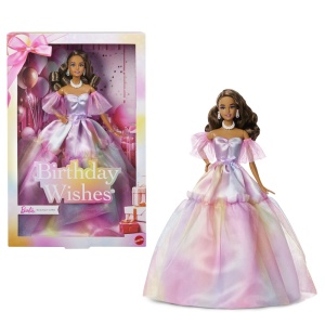 Papusa Barbie Signature Urari De Ziua De Nastere, rochie festiva multicolor, 33x21.5x7.5cm
