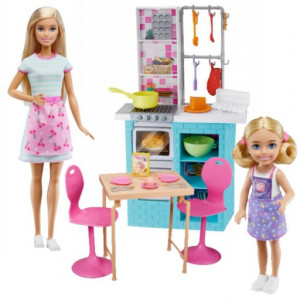 Set de joaca Barbie, 2 papusi cu bucatarie si accesorii - Img 2