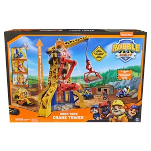 Set de Joaca Paw Patrol, Crane Tower, Figurina Rubble cu Buldozer si Nisip Kinetic