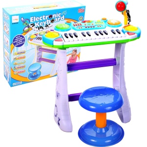 Set orga de jucarie MalPlay cu scaun si microfon de karaoke - Img 1
