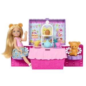 Set papusi Barbie Family and Friends Chelsea, petrecere cu ceai, accesorii picnic, multicolor, 30.5x24x8cm - Img 7