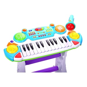 INSTRUMENT MUZICAL PIANINA ELECTRONICA MALPLAY CU SCAUN SI MICROFON 45 CM INALTIME ALBASTRU - Img 2