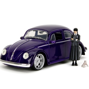JADA WEDNESDAY SET MASINUTA METALICA VOLKSWAGEN BEETLE 1:24 SI FIGURINA METALICA WEDNESDAY 7CM - Img 2