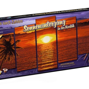 KIT PICTURA PE NUMERE SCHIPPER APUS IN CARAIBE, 5 TABLOURI - Img 1
