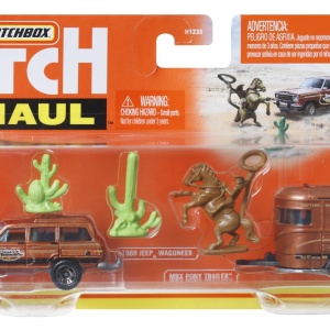 MATCHBOX HITCH&HAUL SET 2 VEHICULE MBX RODEO 1988 JEEP WAGONEER MBX PONY TRAILER SCARA 1:64