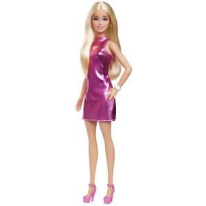 Papusa Barbie Fashionistas Blonda cu Rochita Roz - Img 3