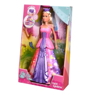 Papusa Steffi, Curcubeu Magic, multicolor, 29cm, set cu Evi si Kevin